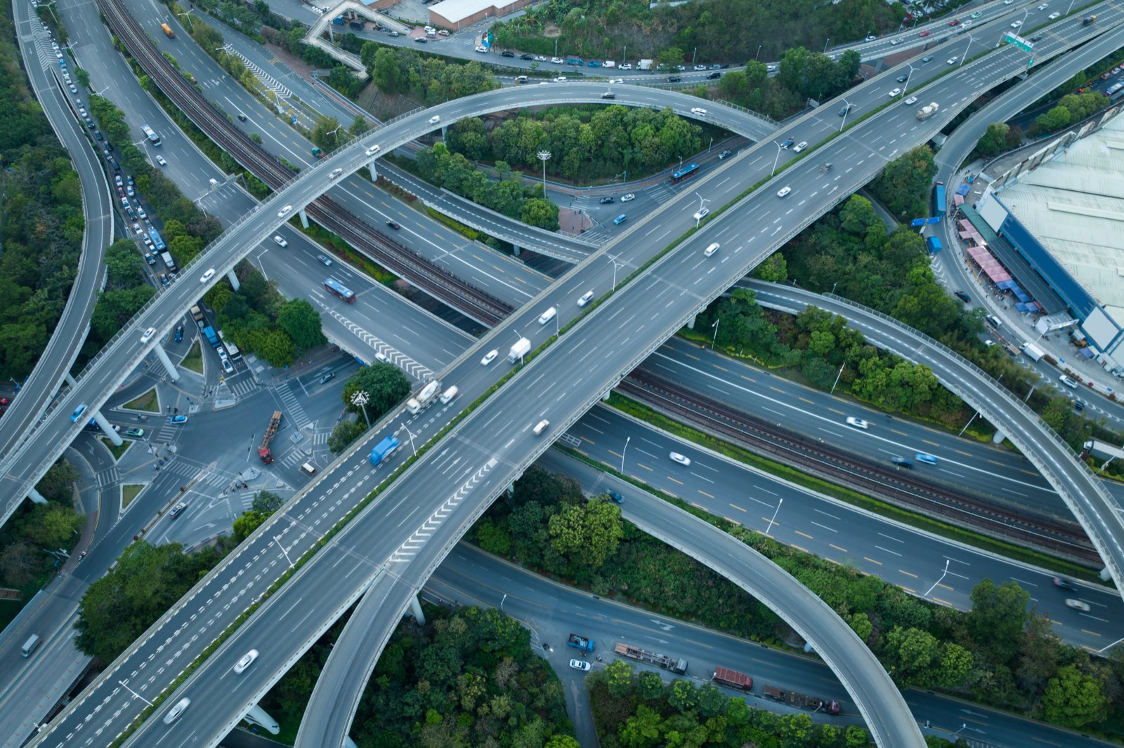 Aerial view of a city highway interchange